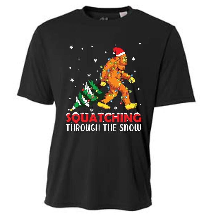 Funny Sasquatch Christmas Squatching Bigfoot Xmas Tree Light Cooling Performance Crew T-Shirt