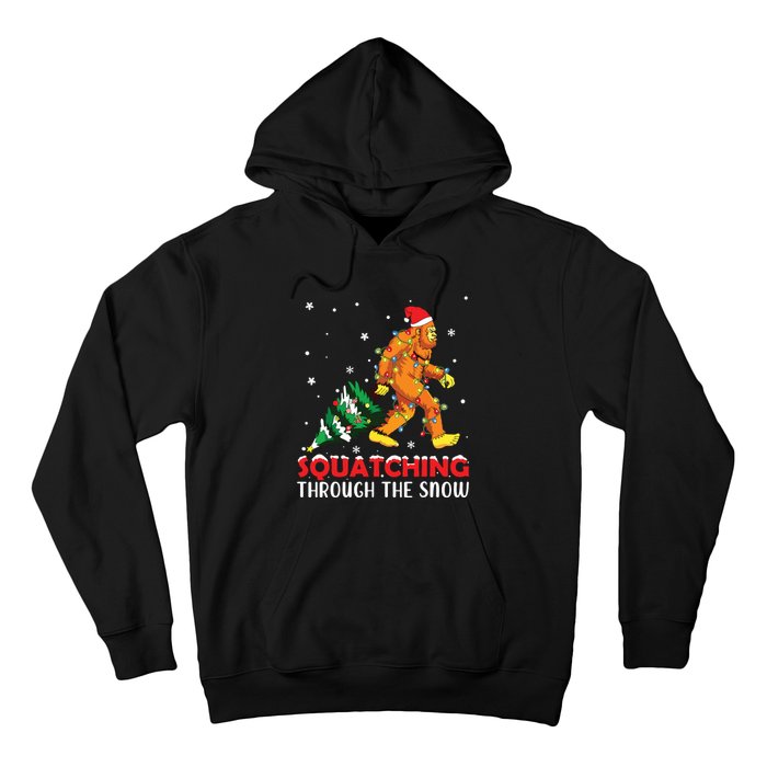 Funny Sasquatch Christmas Squatching Bigfoot Xmas Tree Light Hoodie