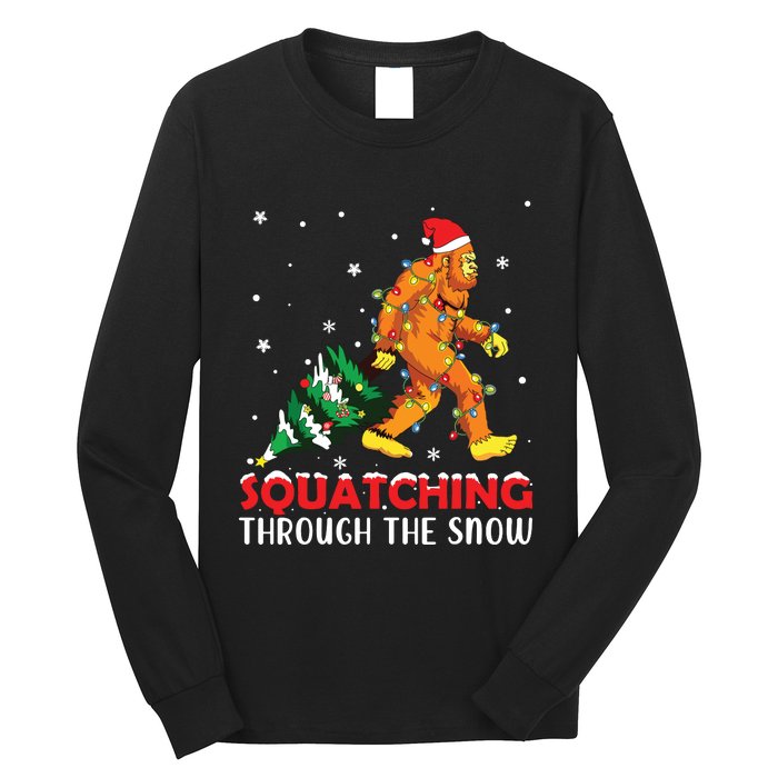 Funny Sasquatch Christmas Squatching Bigfoot Xmas Tree Light Long Sleeve Shirt