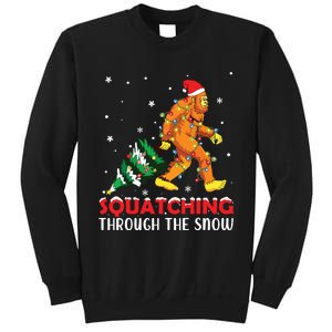 Funny Sasquatch Christmas Squatching Bigfoot Xmas Tree Light Sweatshirt