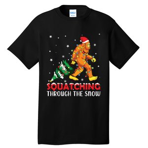 Funny Sasquatch Christmas Squatching Bigfoot Xmas Tree Light Tall T-Shirt