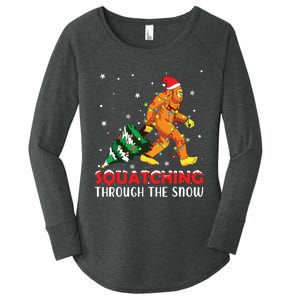 Funny Sasquatch Christmas Squatching Bigfoot Xmas Tree Light Women's Perfect Tri Tunic Long Sleeve Shirt