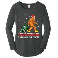 Funny Sasquatch Christmas Squatching Bigfoot Xmas Tree Light Women's Perfect Tri Tunic Long Sleeve Shirt