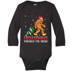 Funny Sasquatch Christmas Squatching Bigfoot Xmas Tree Light Baby Long Sleeve Bodysuit