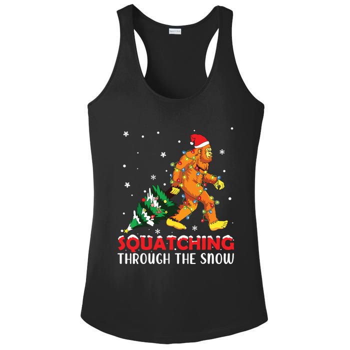 Funny Sasquatch Christmas Squatching Bigfoot Xmas Tree Light Ladies PosiCharge Competitor Racerback Tank