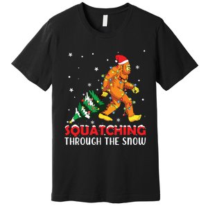 Funny Sasquatch Christmas Squatching Bigfoot Xmas Tree Light Premium T-Shirt