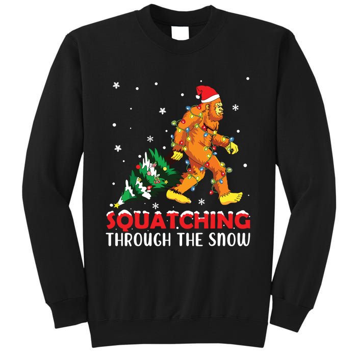 Funny Sasquatch Christmas Squatching Bigfoot Xmas Tree Light Tall Sweatshirt