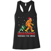 Funny Sasquatch Christmas Squatching Bigfoot Xmas Tree Light Women's Racerback Tank