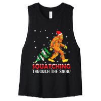 Funny Sasquatch Christmas Squatching Bigfoot Xmas Tree Light Women's Racerback Cropped Tank