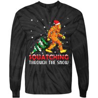 Funny Sasquatch Christmas Squatching Bigfoot Xmas Tree Light Tie-Dye Long Sleeve Shirt