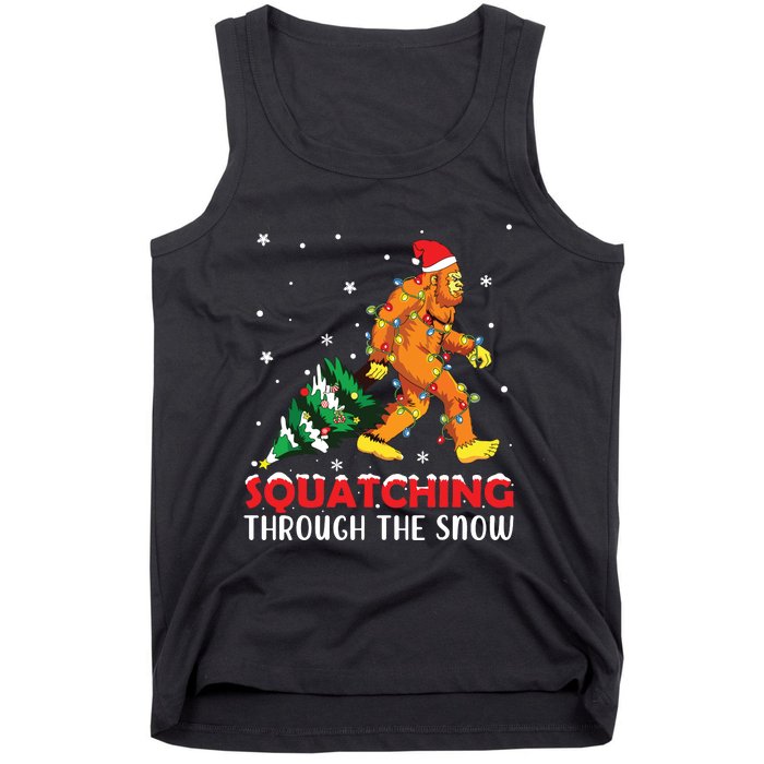 Funny Sasquatch Christmas Squatching Bigfoot Xmas Tree Light Tank Top