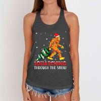 Funny Sasquatch Christmas Squatching Bigfoot Xmas Tree Light Women's Knotted Racerback Tank