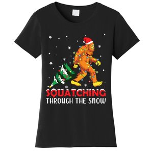 Funny Sasquatch Christmas Squatching Bigfoot Xmas Tree Light Women's T-Shirt