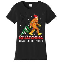 Funny Sasquatch Christmas Squatching Bigfoot Xmas Tree Light Women's T-Shirt