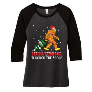 Funny Sasquatch Christmas Squatching Bigfoot Xmas Tree Light Women's Tri-Blend 3/4-Sleeve Raglan Shirt