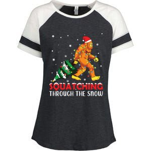 Funny Sasquatch Christmas Squatching Bigfoot Xmas Tree Light Enza Ladies Jersey Colorblock Tee