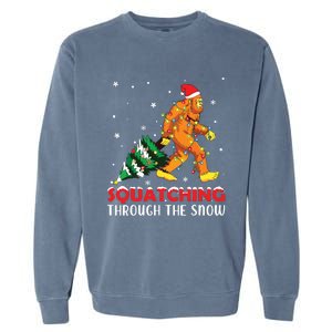 Funny Sasquatch Christmas Squatching Bigfoot Xmas Tree Light Garment-Dyed Sweatshirt