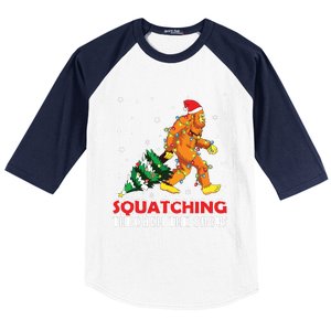 Funny Sasquatch Christmas Squatching Bigfoot Xmas Tree Light Baseball Sleeve Shirt