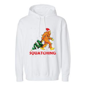 Funny Sasquatch Christmas Squatching Bigfoot Xmas Tree Light Garment-Dyed Fleece Hoodie