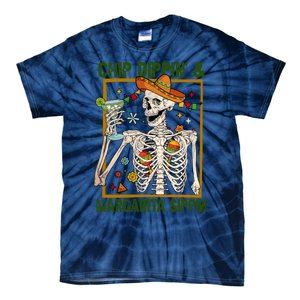 Funny Skeleton Chip Dippin And Margarita Sippin Tie-Dye T-Shirt