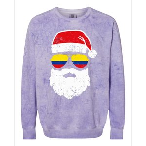 Funny Santa Claus Face Sunglasses Colombia Flag Colombian  Colorblast Crewneck Sweatshirt