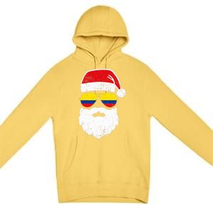 Funny Santa Claus Face Sunglasses Colombia Flag Colombian  Premium Pullover Hoodie