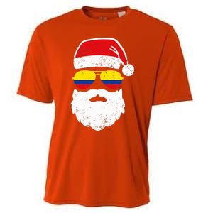 Funny Santa Claus Face Sunglasses Colombia Flag Colombian  Cooling Performance Crew T-Shirt