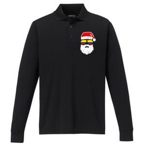 Funny Santa Claus Face Sunglasses Colombia Flag Colombian  Performance Long Sleeve Polo