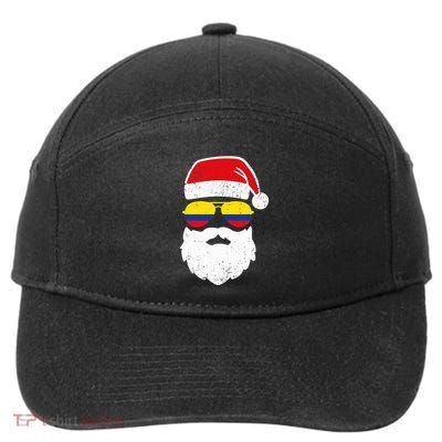 Funny Santa Claus Face Sunglasses Colombia Flag Colombian  7-Panel Snapback Hat
