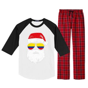 Funny Santa Claus Face Sunglasses Colombia Flag Colombian  Raglan Sleeve Pajama Set