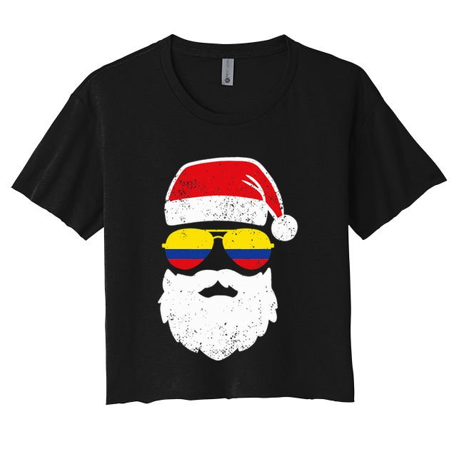 Funny Santa Claus Face Sunglasses Colombia Flag Colombian  Crop Top