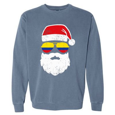 Funny Santa Claus Face Sunglasses Colombia Flag Colombian  Garment-Dyed Sweatshirt