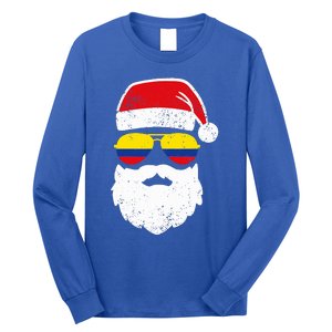 Funny Santa Claus Face Sunglasses Colombia Flag Colombian  Long Sleeve Shirt