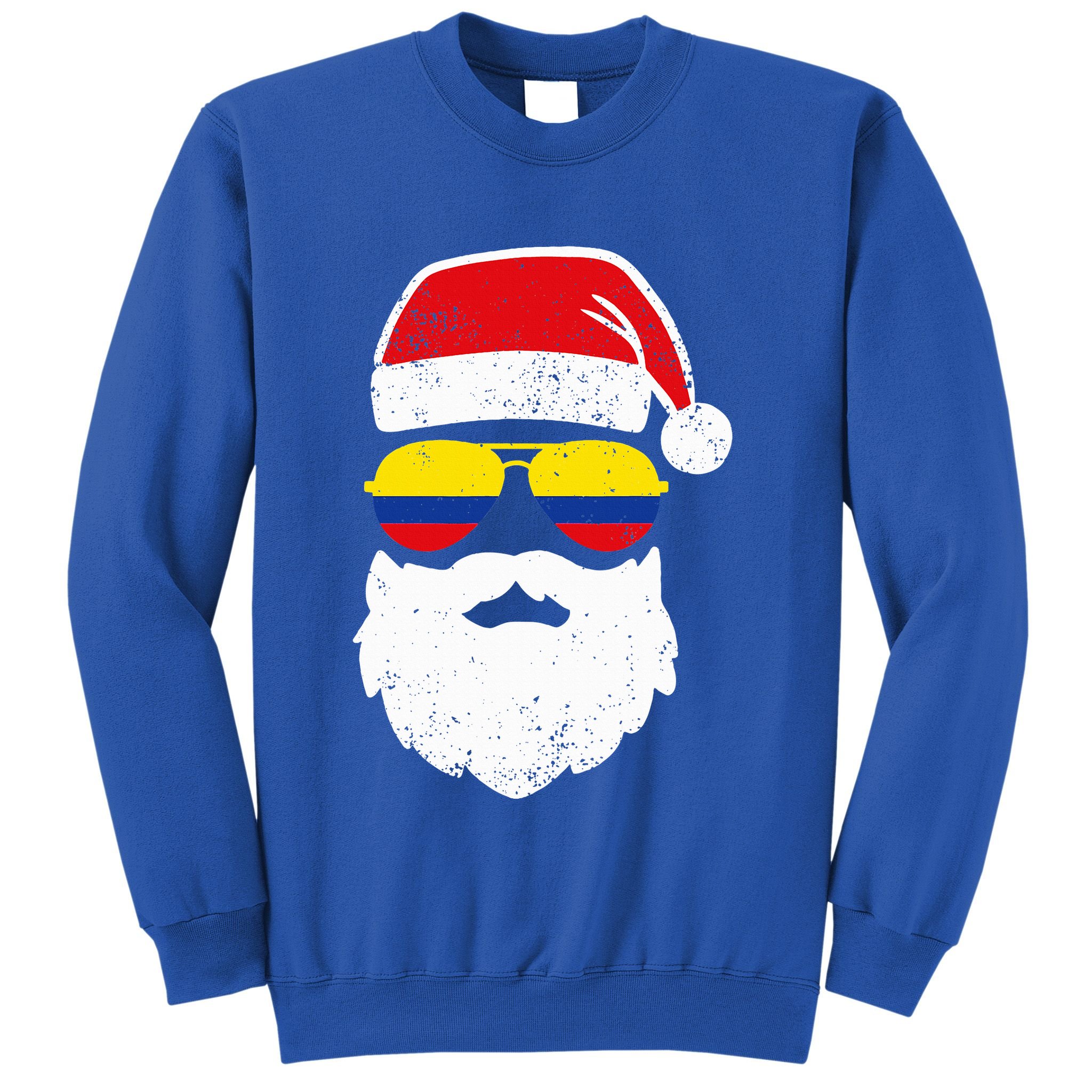 Funny Santa Claus Face Sunglasses Colombia Flag Colombian  Sweatshirt