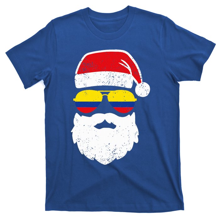 Funny Santa Claus Face Sunglasses Colombia Flag Colombian  T-Shirt