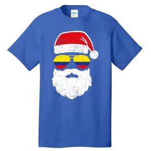 Funny Santa Claus Face Sunglasses Colombia Flag Colombian  Tall T-Shirt