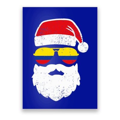 Funny Santa Claus Face Sunglasses Colombia Flag Colombian  Poster