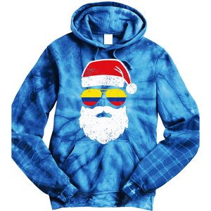 Funny Santa Claus Face Sunglasses Colombia Flag Colombian  Tie Dye Hoodie