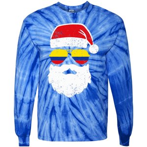 Funny Santa Claus Face Sunglasses Colombia Flag Colombian  Tie-Dye Long Sleeve Shirt