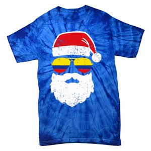 Funny Santa Claus Face Sunglasses Colombia Flag Colombian  Tie-Dye T-Shirt