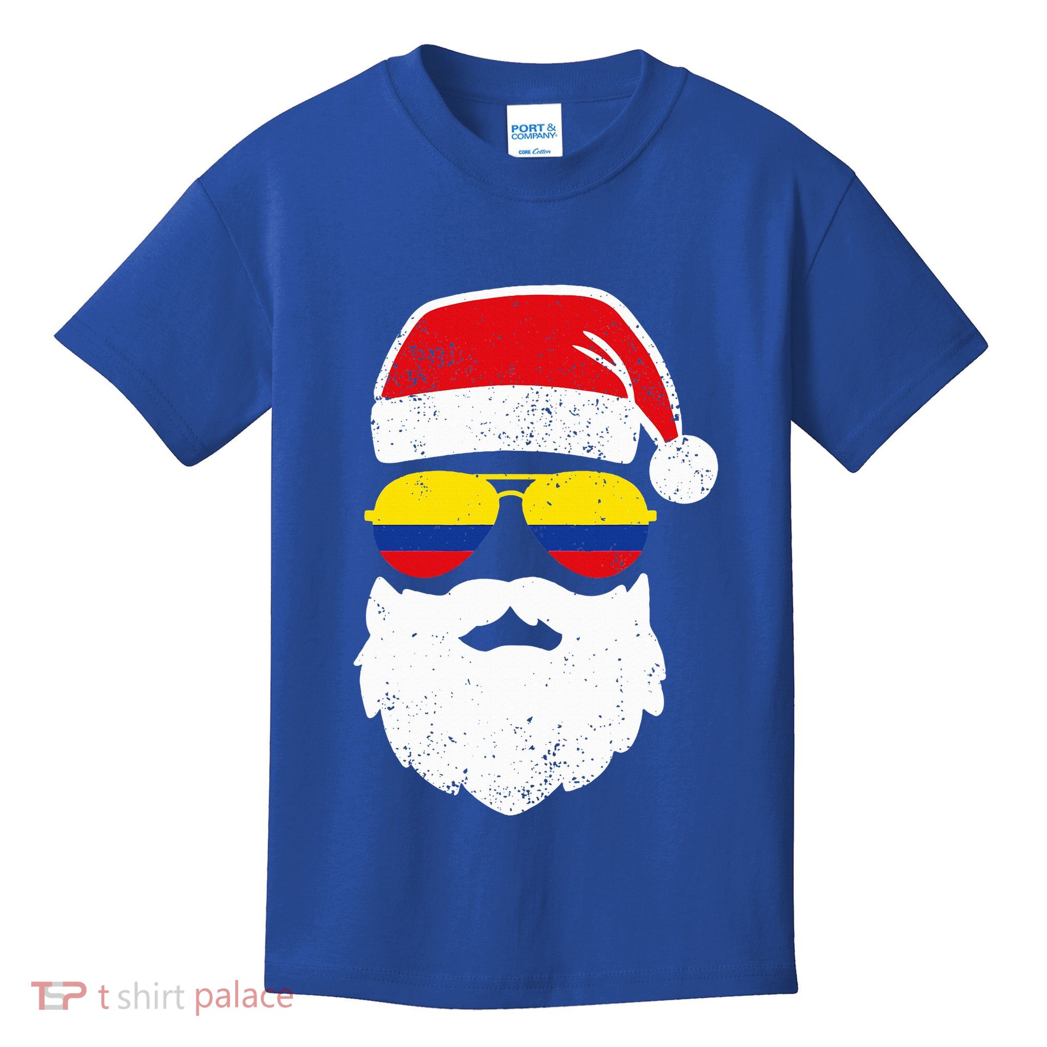 Funny Santa Claus Face Sunglasses Colombia Flag Colombian  Kids T-Shirt