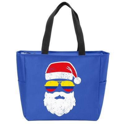 Funny Santa Claus Face Sunglasses Colombia Flag Colombian  Zip Tote Bag