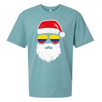 Funny Santa Claus Face Sunglasses Colombia Flag Colombian  Sueded Cloud Jersey T-Shirt