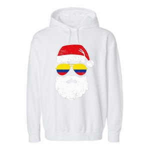 Funny Santa Claus Face Sunglasses Colombia Flag Colombian  Garment-Dyed Fleece Hoodie