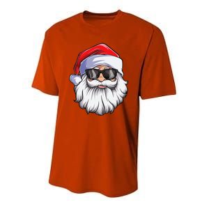 Funny Santa Claus Face Sunglasses With Hat Beard Christmas Gift Youth Performance Sprint T-Shirt