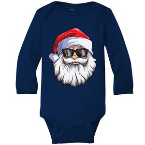 Funny Santa Claus Face Sunglasses With Hat Beard Christmas Gift Baby Long Sleeve Bodysuit