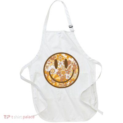 Floral Smiley Cute Gift Full-Length Apron With Pockets