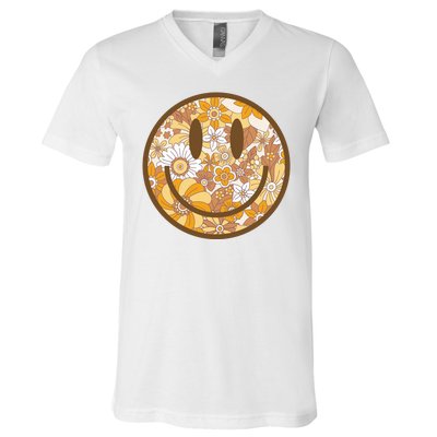 Floral Smiley Cute Gift V-Neck T-Shirt