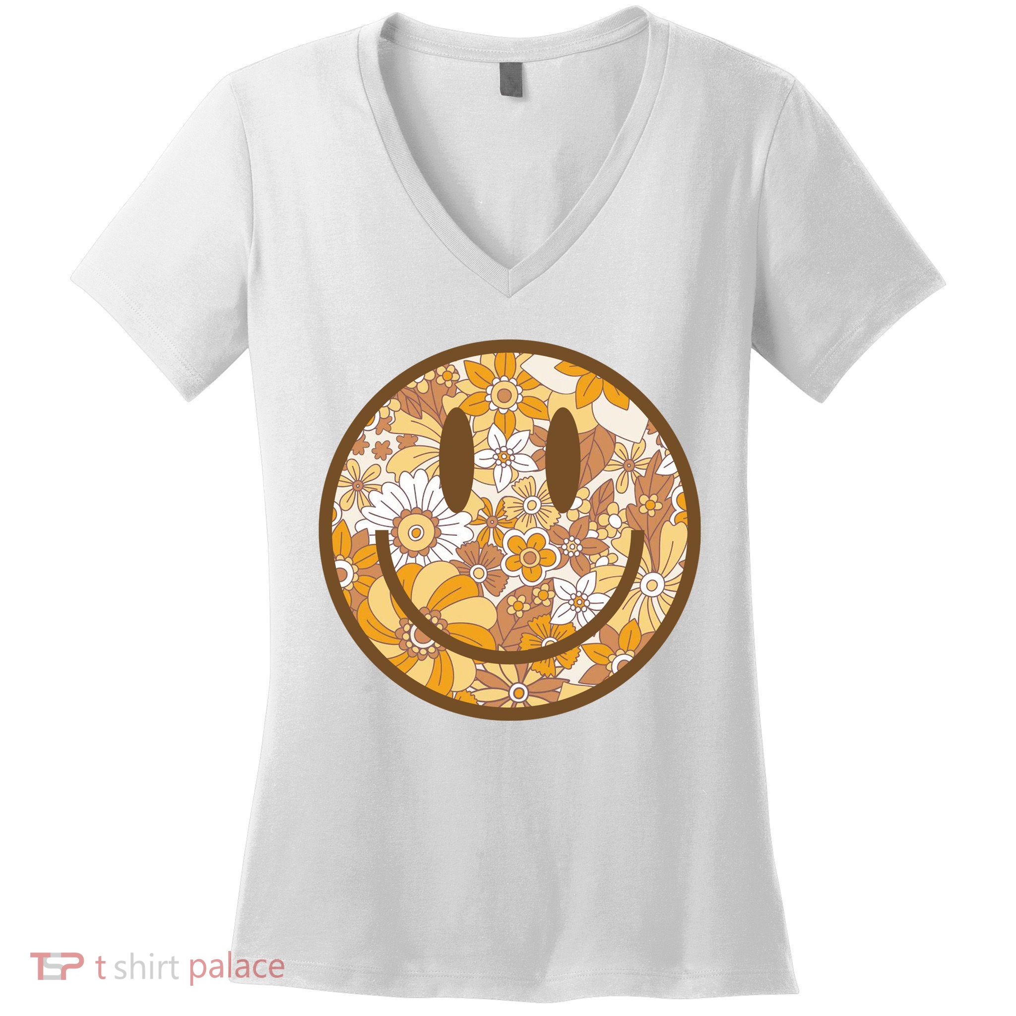 Floral Smiley Cute Gift Women's V-Neck T-Shirt