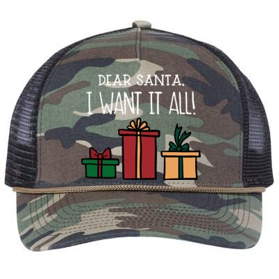 Funny Santa Christmas Holiday Gift Dear Santa I Want It All Cute Gift Retro Rope Trucker Hat Cap